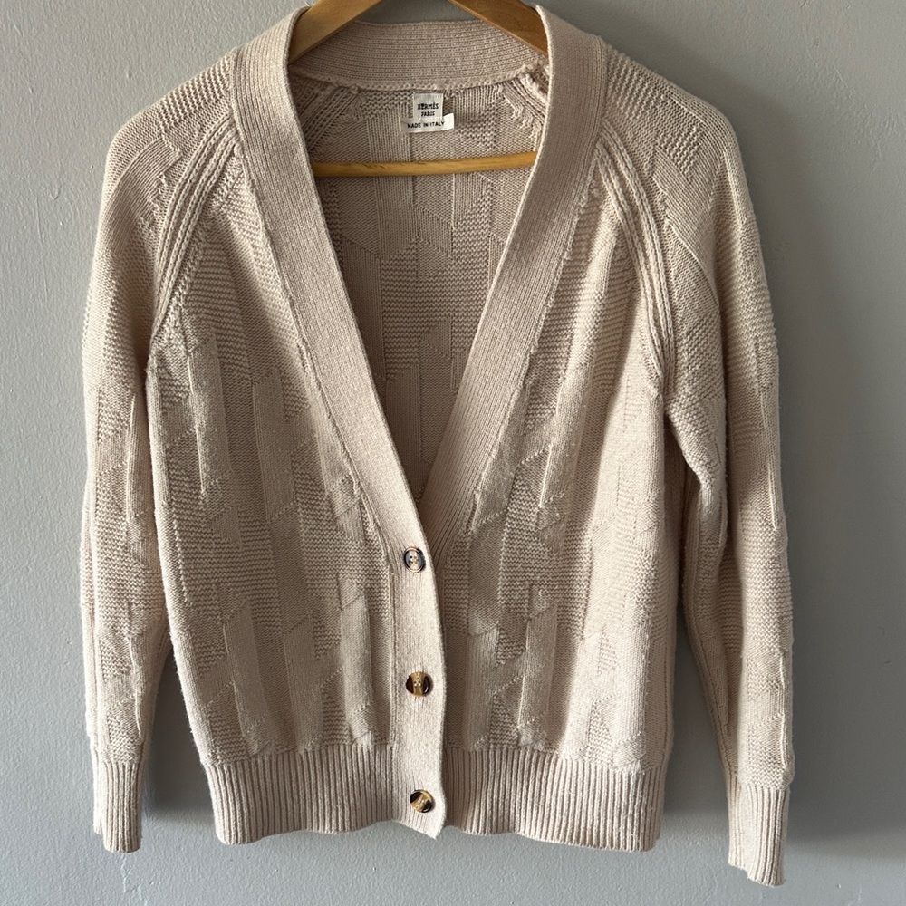 Hermes H Wool Women's Cream Cardigan Sweater